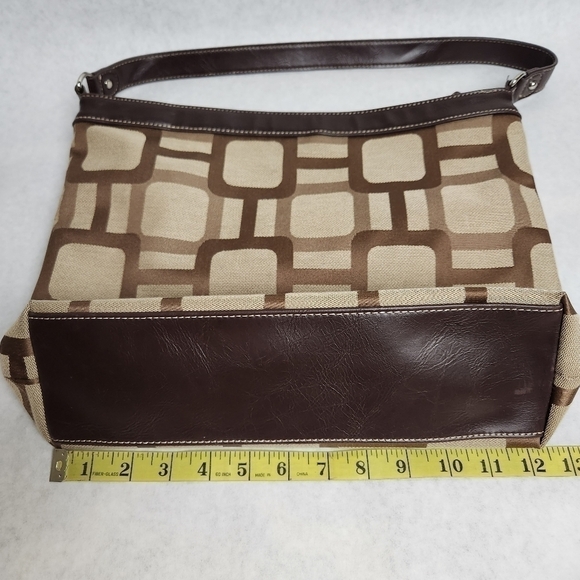 Shoulder bag Y2K Tote Hand bag Purse Vegan leather Cotton fabric Brown, tan - Picture 13 of 16